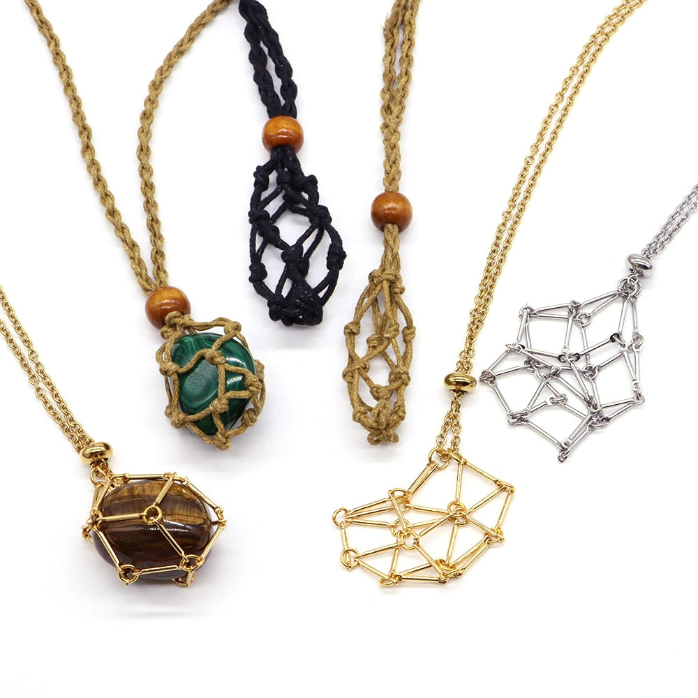 Interchangeable Crystal Holder Cage Necklace Adjustable Net Metal Necklace